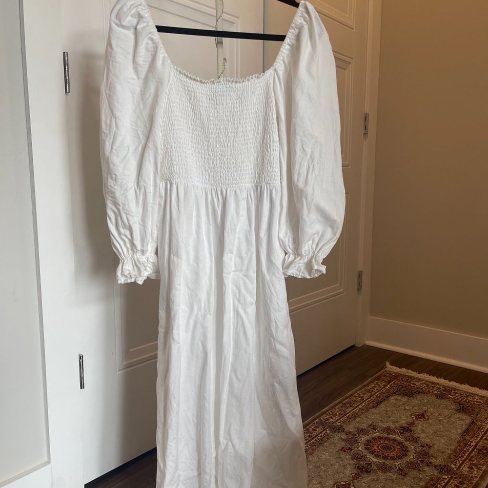 New Look Shirred Midi Dress in Off-White